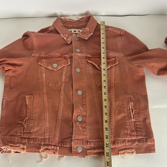 Womens Amo Pop Canyon Rose Snap Button Distressed Denim Jacket Size L - Picture 11 of 15